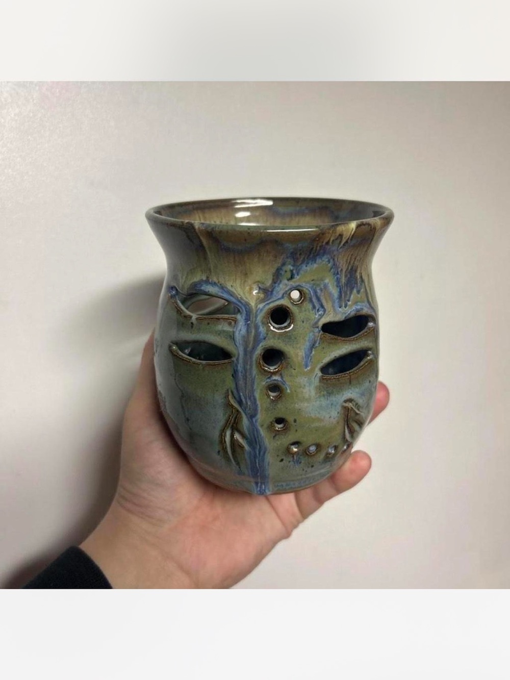 Handmade pottery dragonfly candle holder